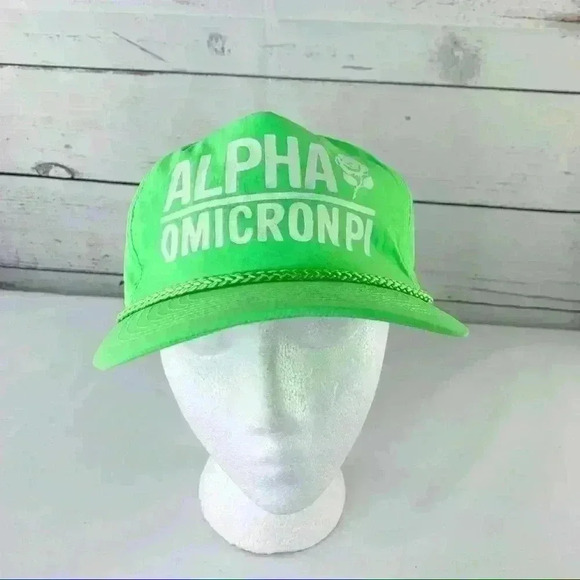 Alpha Omicron Pi Fraternity Sorority Hat Greek Letter Neon Green Rope Trucker. - Picture 3 of 5